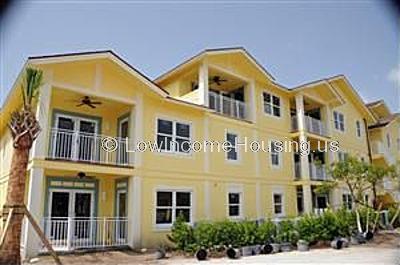 Elegant row houses painted in bright yellow provide fashionable low rent housing for family living.