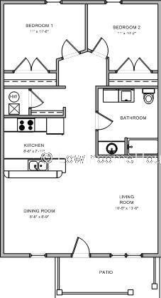 Each unit has a combined living and dining room, two bedrooms, a kitchen and bathroom as well as a patio.