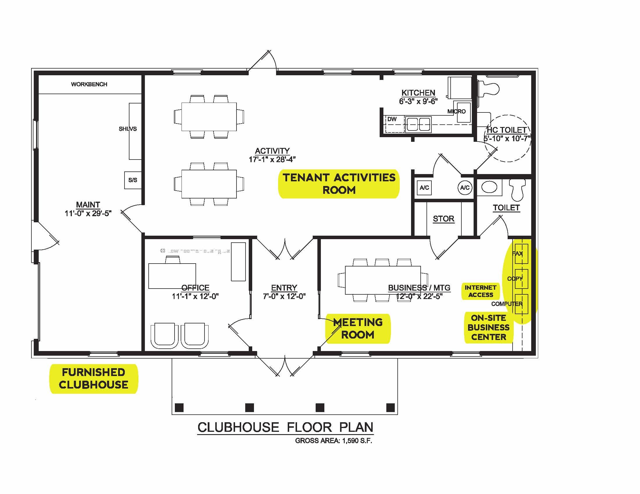 Clubhouse Floor Plan with Meeting Room and Business Center (with InterNet Access)