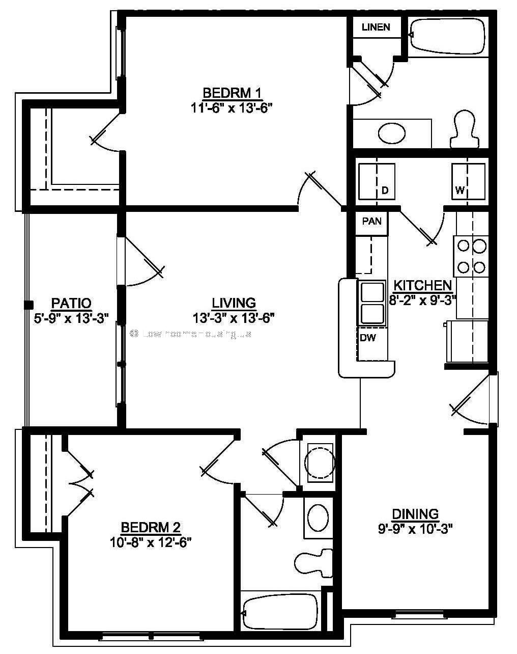 Large bedroom (11' x 13') Dining area (9' x 10') Large living area ( 13' x 13')