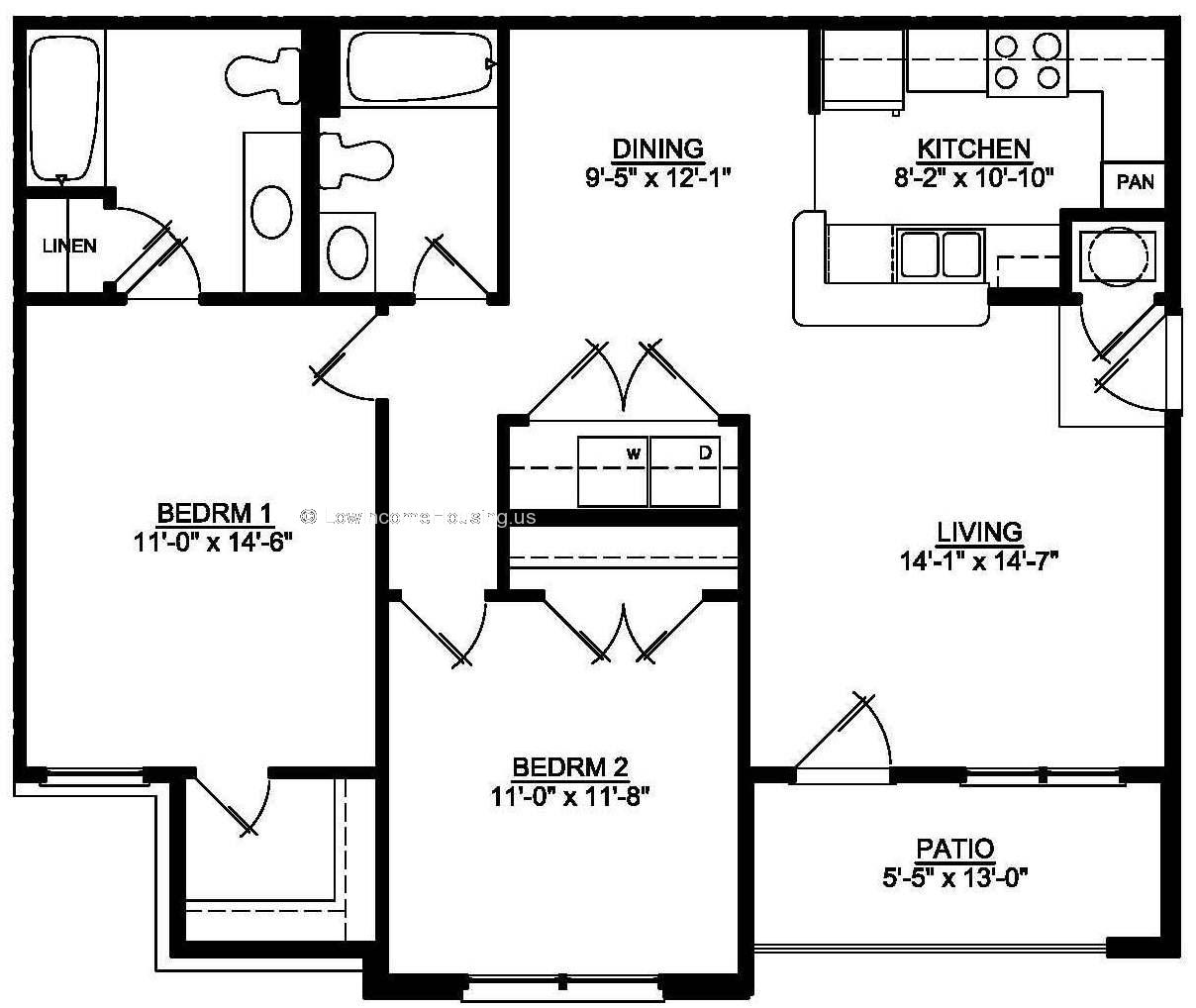 bedroom1 (11'x14') bedroom 2 (11' x 12') Living room (14' x 4') External Patio (5'x13')