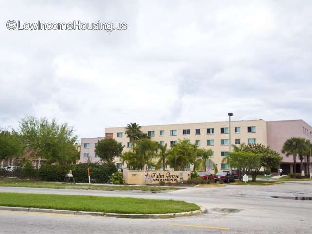 Palm Grove Senior Living Apartment building with view to 12 apartment per floor with convenient street parking.  