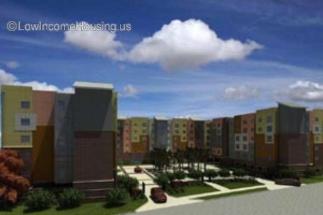 Very large facility consisting of 15 dormer units, painted different colors. Easy access to public transportation.
